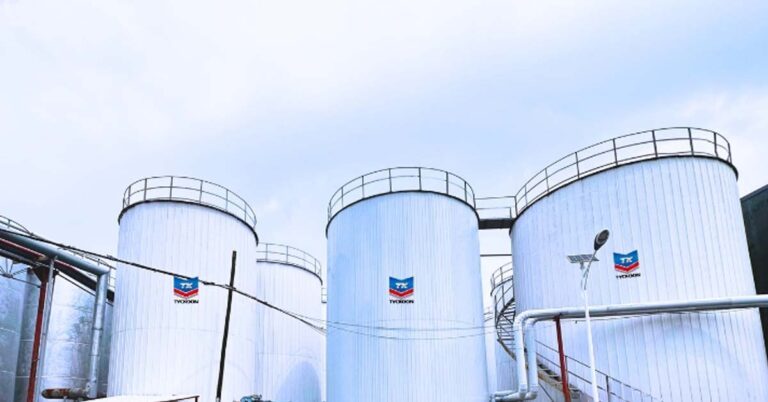 Several White Silos With A Blue Sky